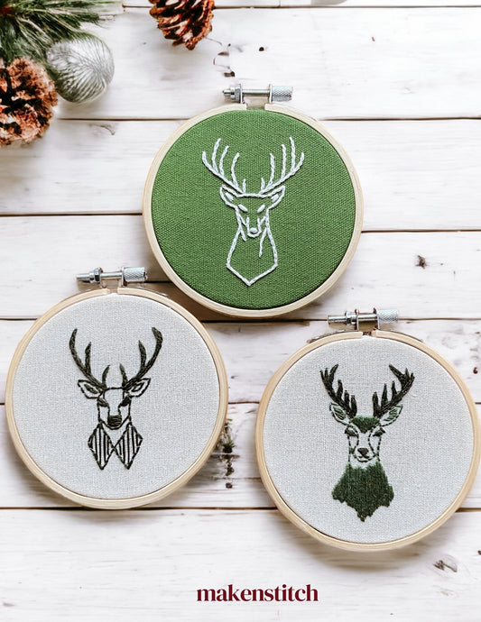 Reindeer Ornaments Set of 3 Hand Embroidery Patterns E-book