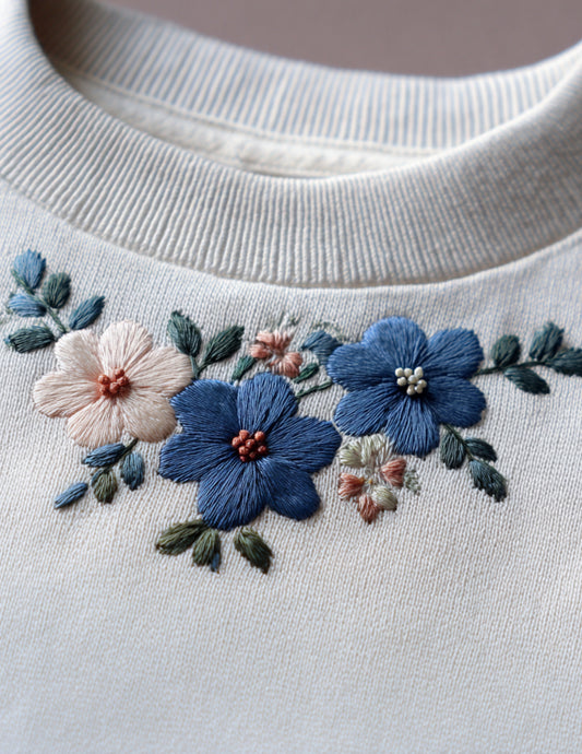 Blue Floral Neckline Hand Embroidery Pattern PDF