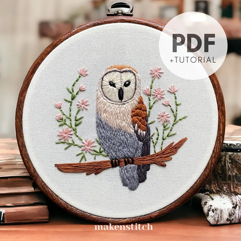 Floral Owl Hand Embroidery Pattern