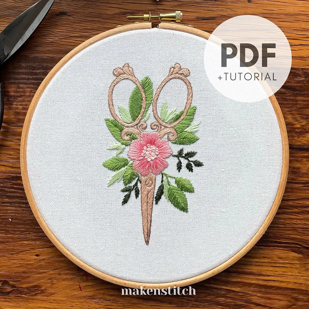 Floral Scissors Embroidery Pattern