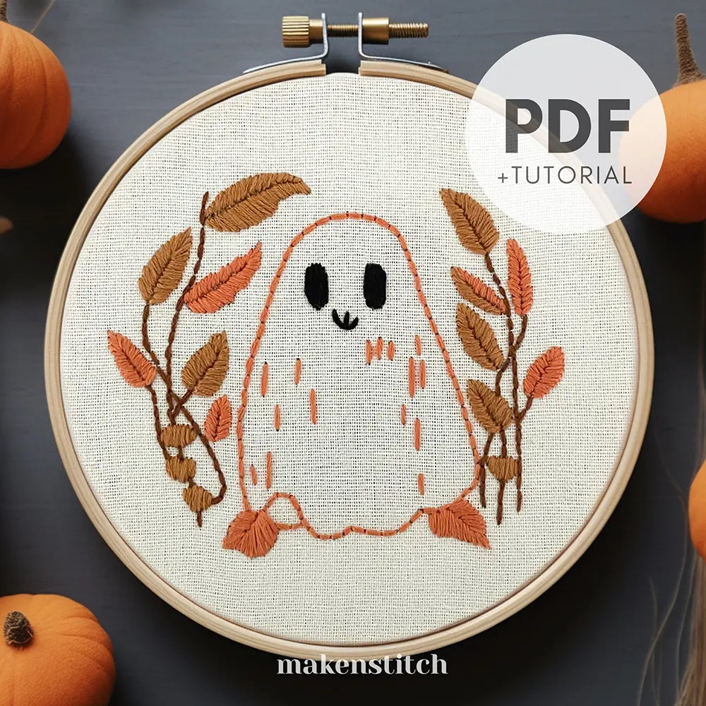 Floral Ghost Hand Embroidery Pattern