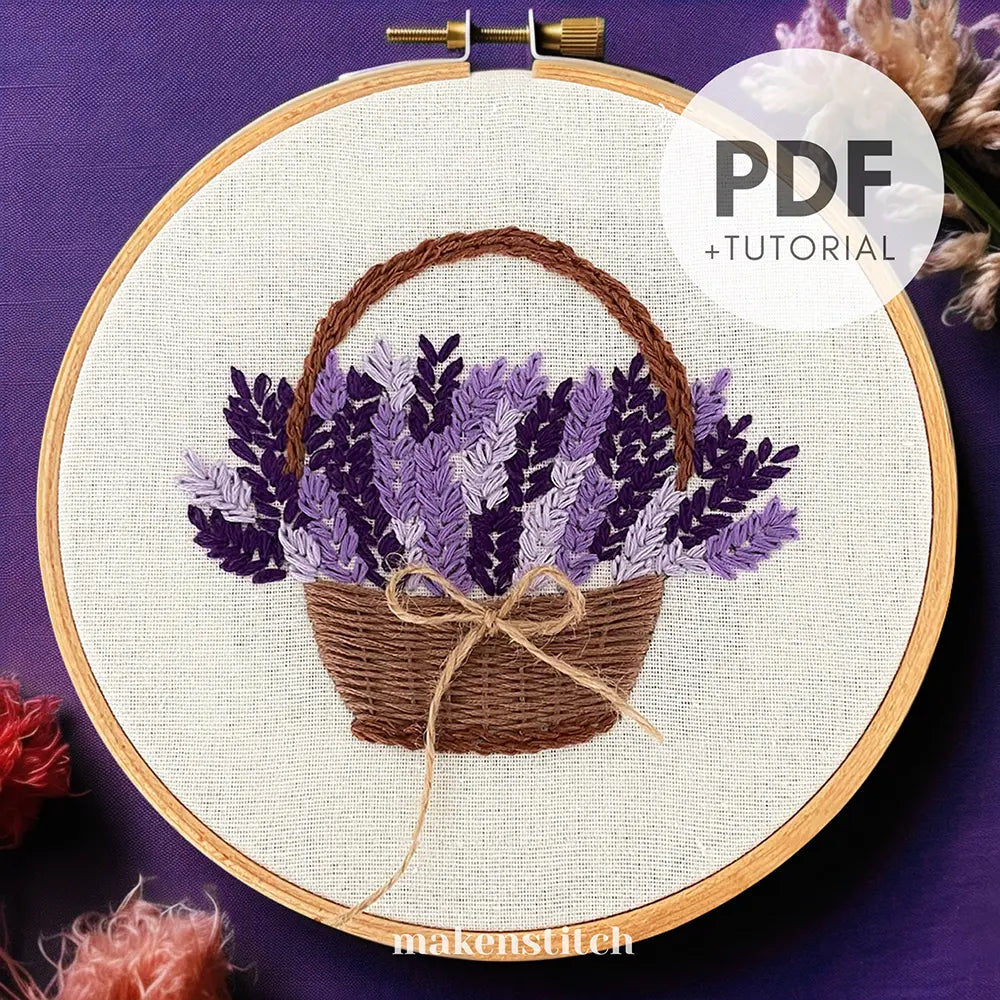 Lavender Basket Hand Embroidery Pattern