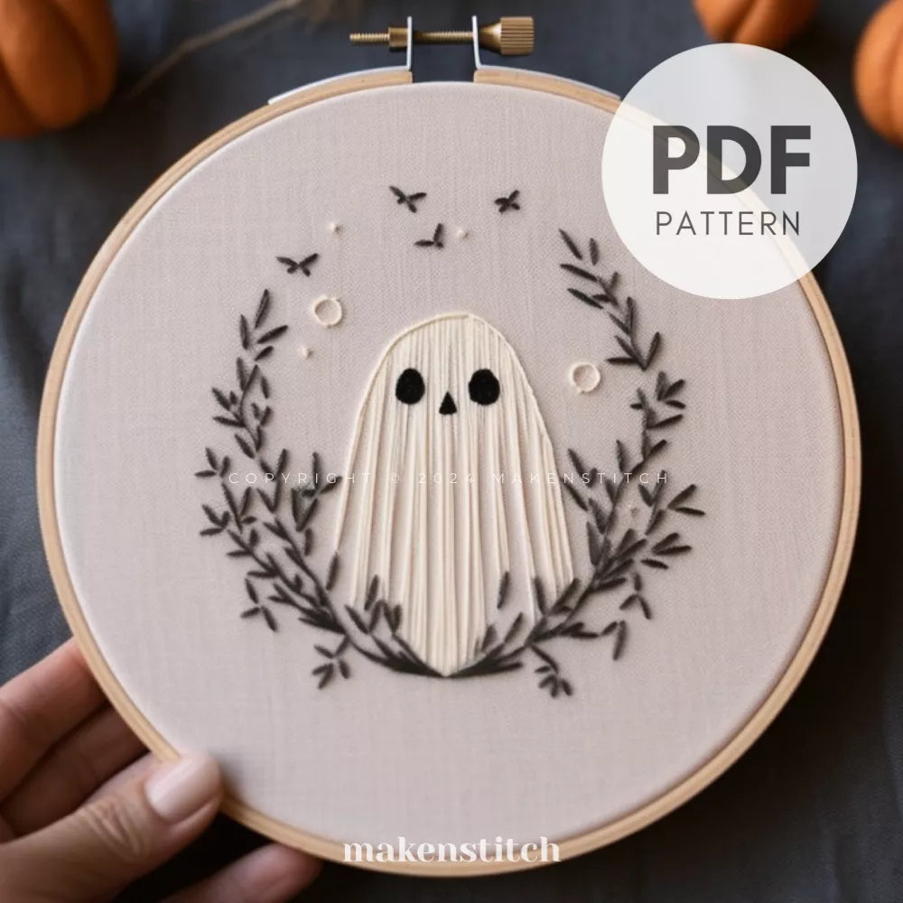 Minimalist Ghost Hand Embroidery Pattern