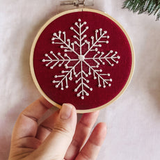 White and Red Snowflake Hand Embroidery Pattern PDF