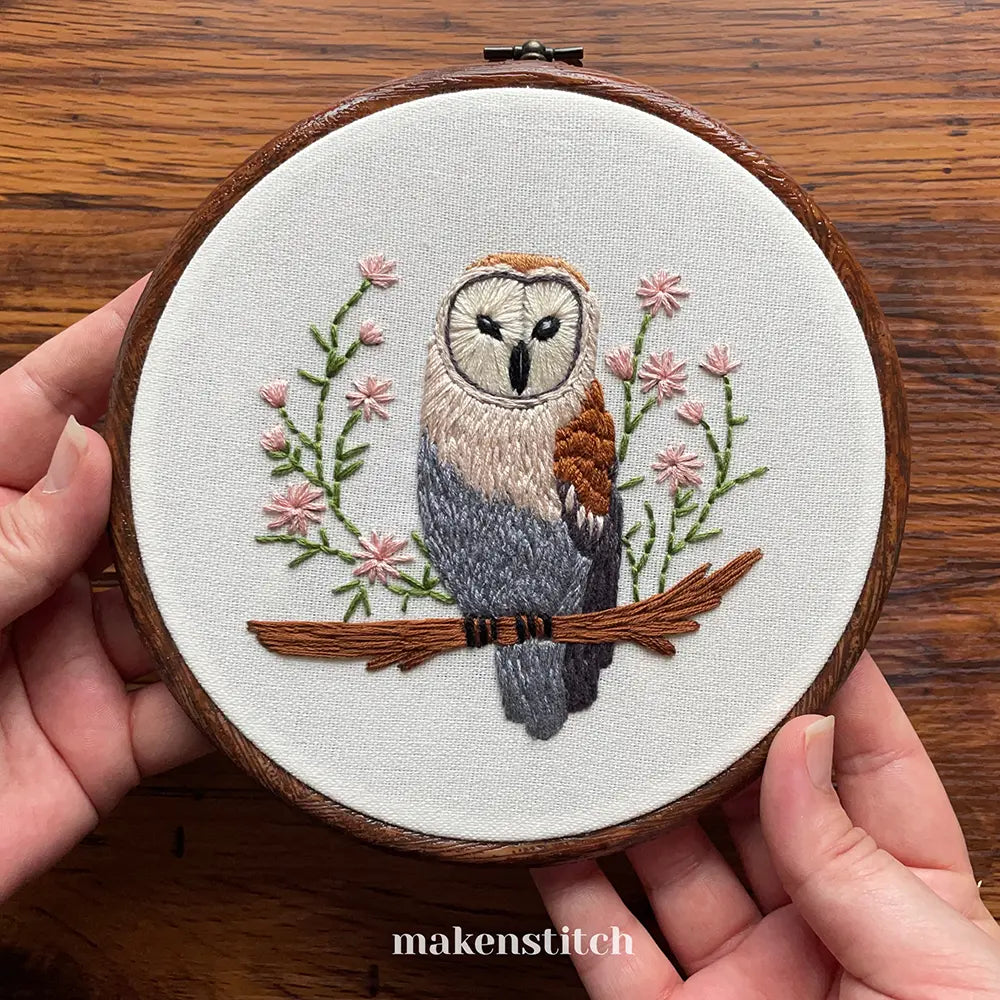 Floral Owl Hand Embroidery Pattern