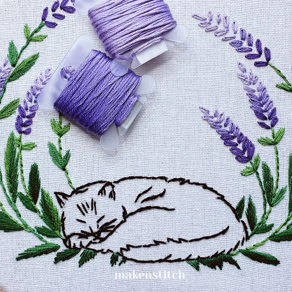 Lavender Cat Hand Embroidery Pattern