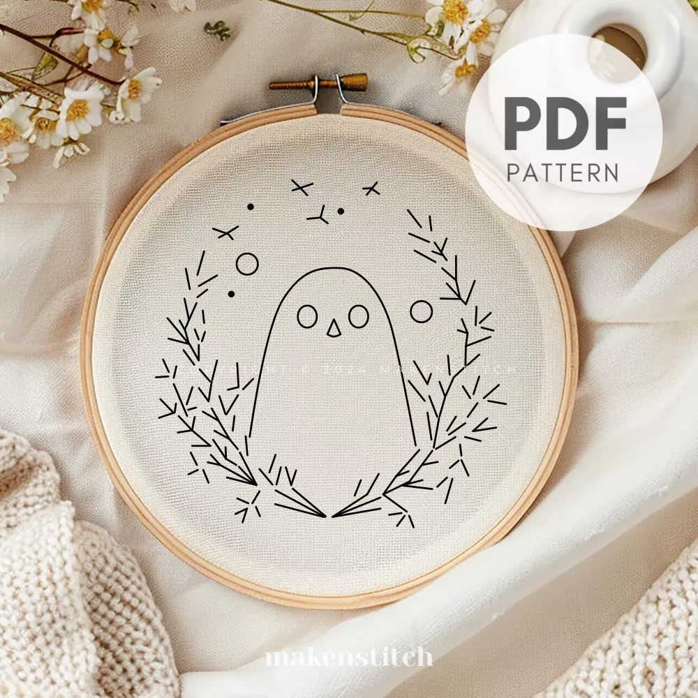 Minimalist Ghost Hand Embroidery Pattern