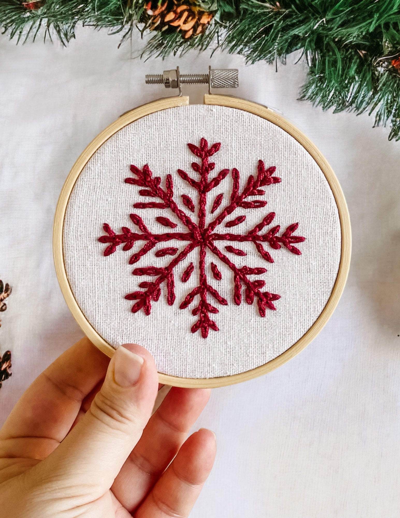 Red Snowflake Hand Embroidery Pattern PDF