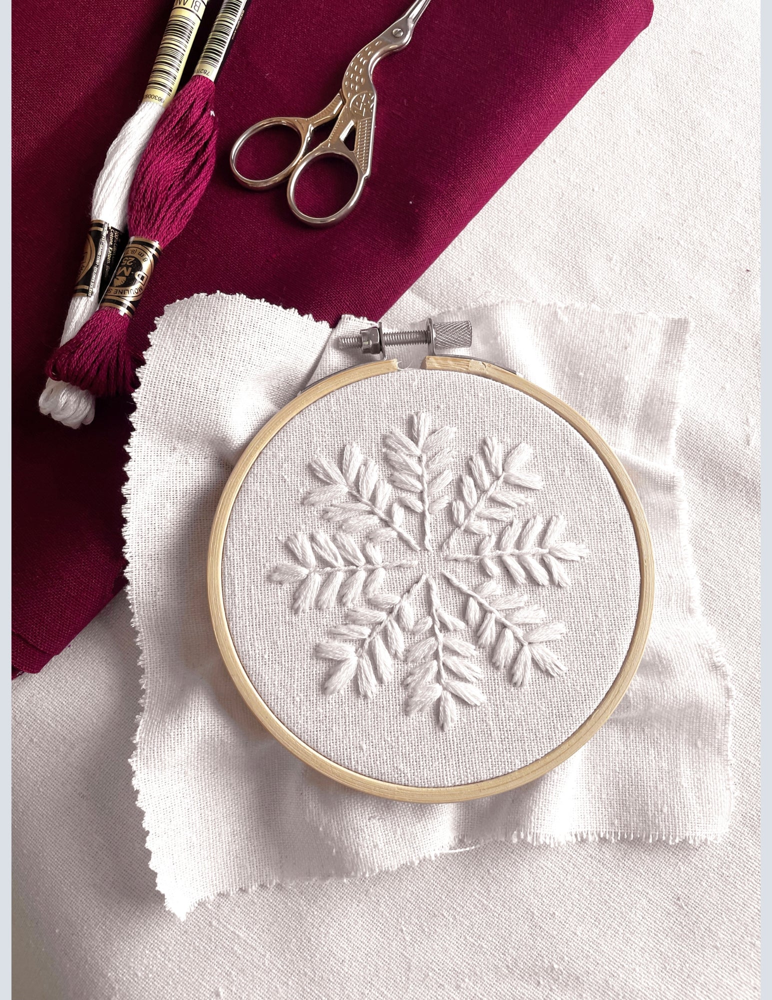 White Snowflake Hand Embroidery Pattern PDF