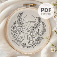 Thumbnail for Fern and Mushroom Hand Embroidery Pattern