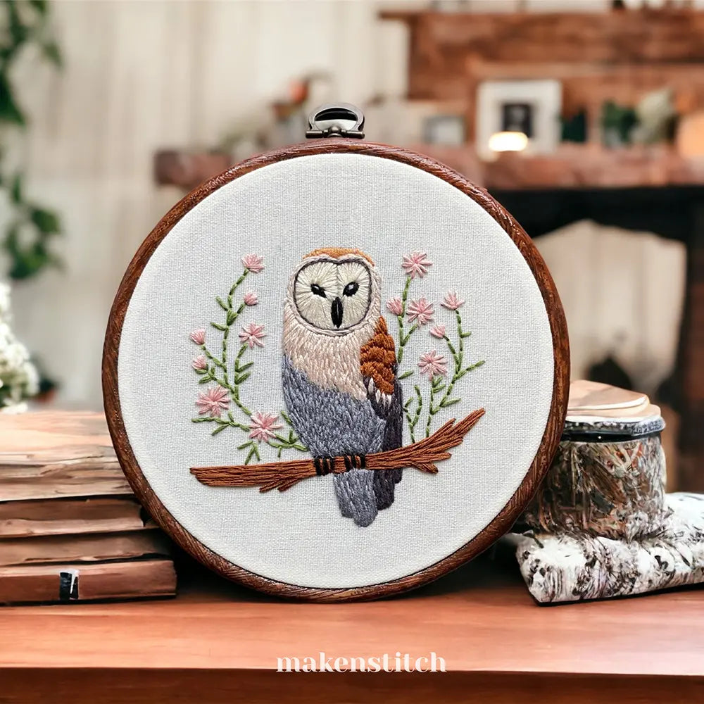 Floral Owl Hand Embroidery Pattern