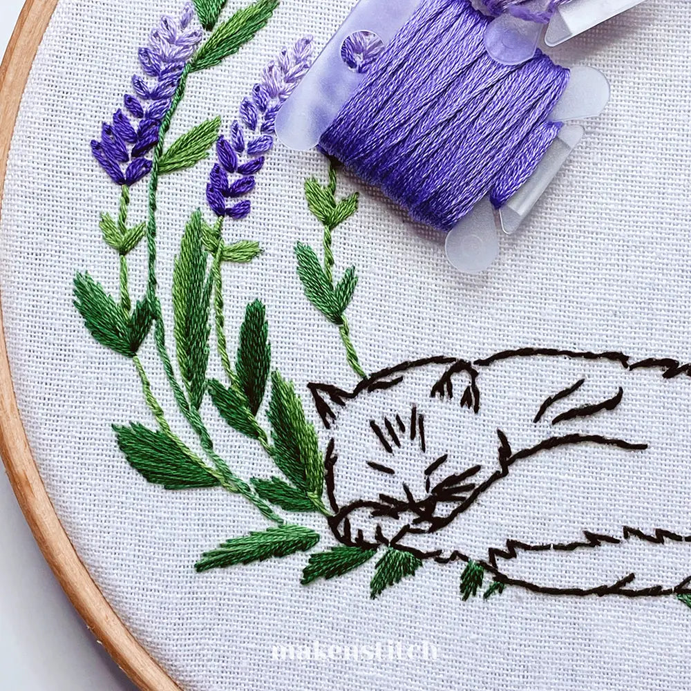 Lavender Cat Hand Embroidery Pattern