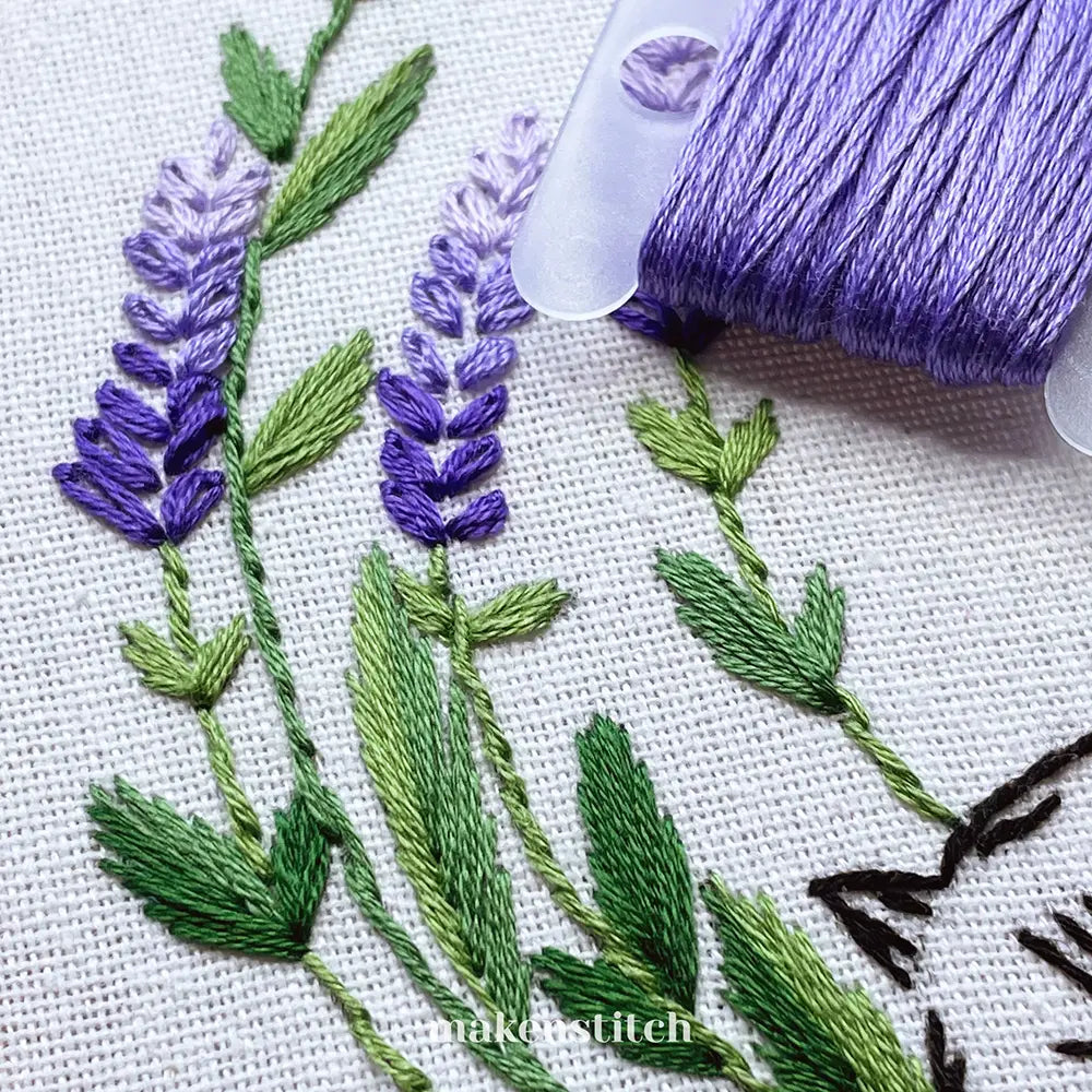 Lavender Cat Hand Embroidery Pattern