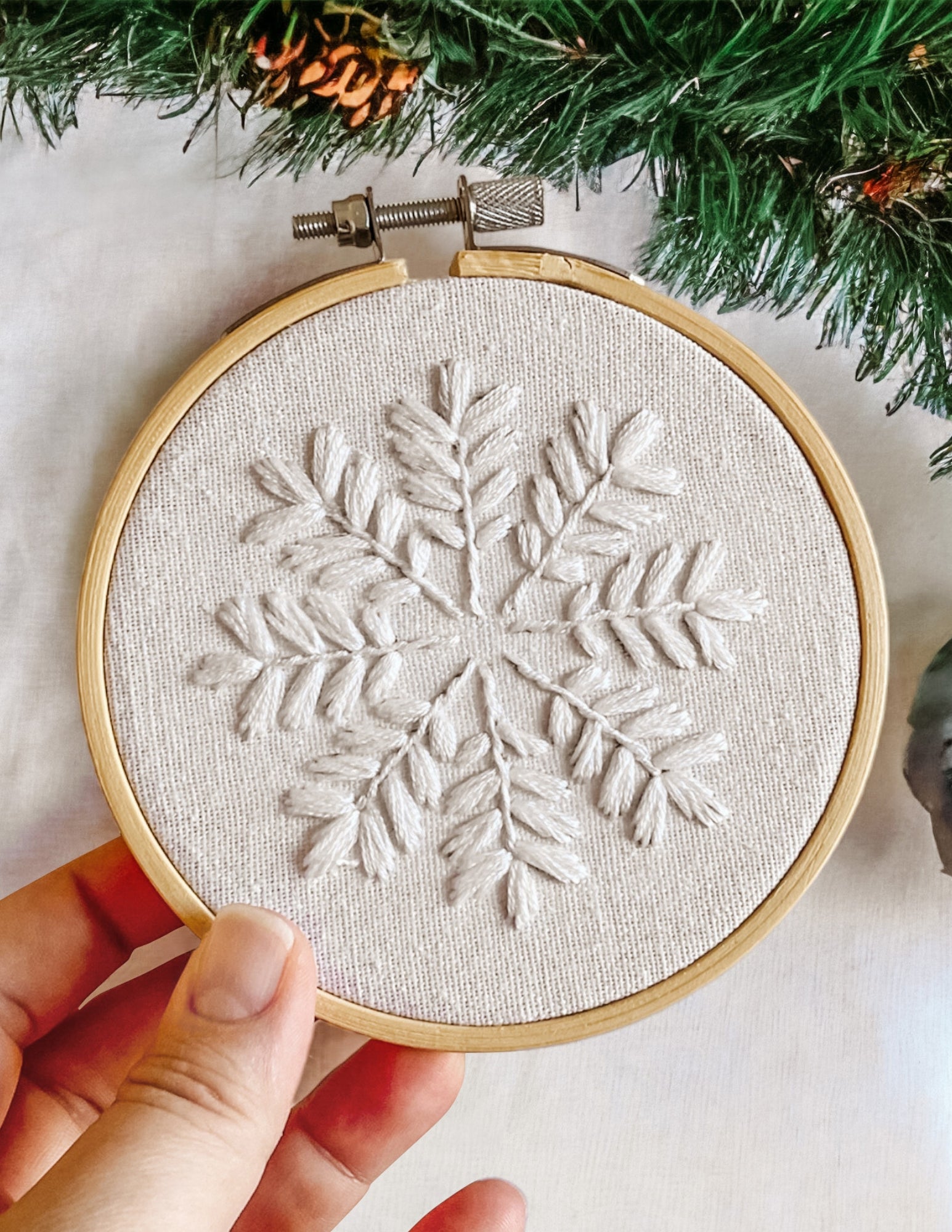 White Snowflake Hand Embroidery Pattern PDF