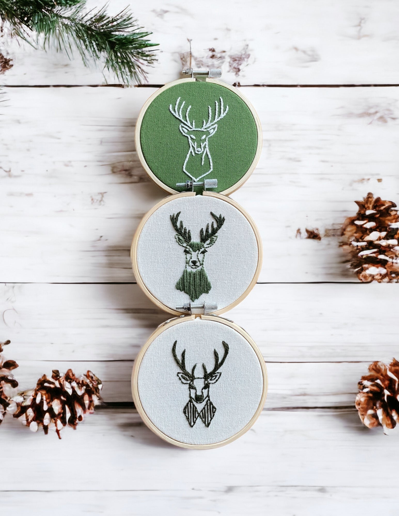 Reindeer Ornaments Set of 3 Hand Embroidery Patterns E-book