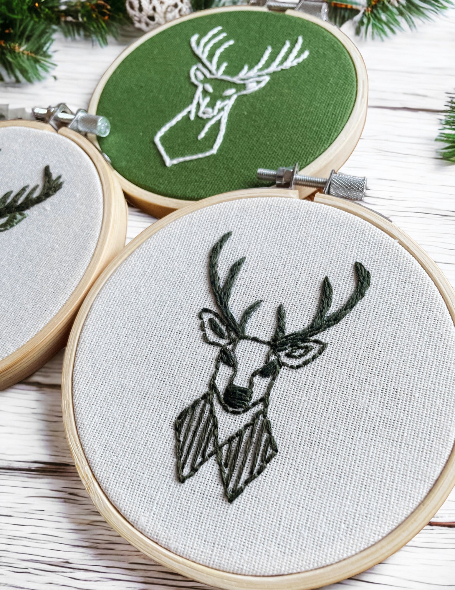Reindeer Ornaments Set of 3 Hand Embroidery Patterns E-book