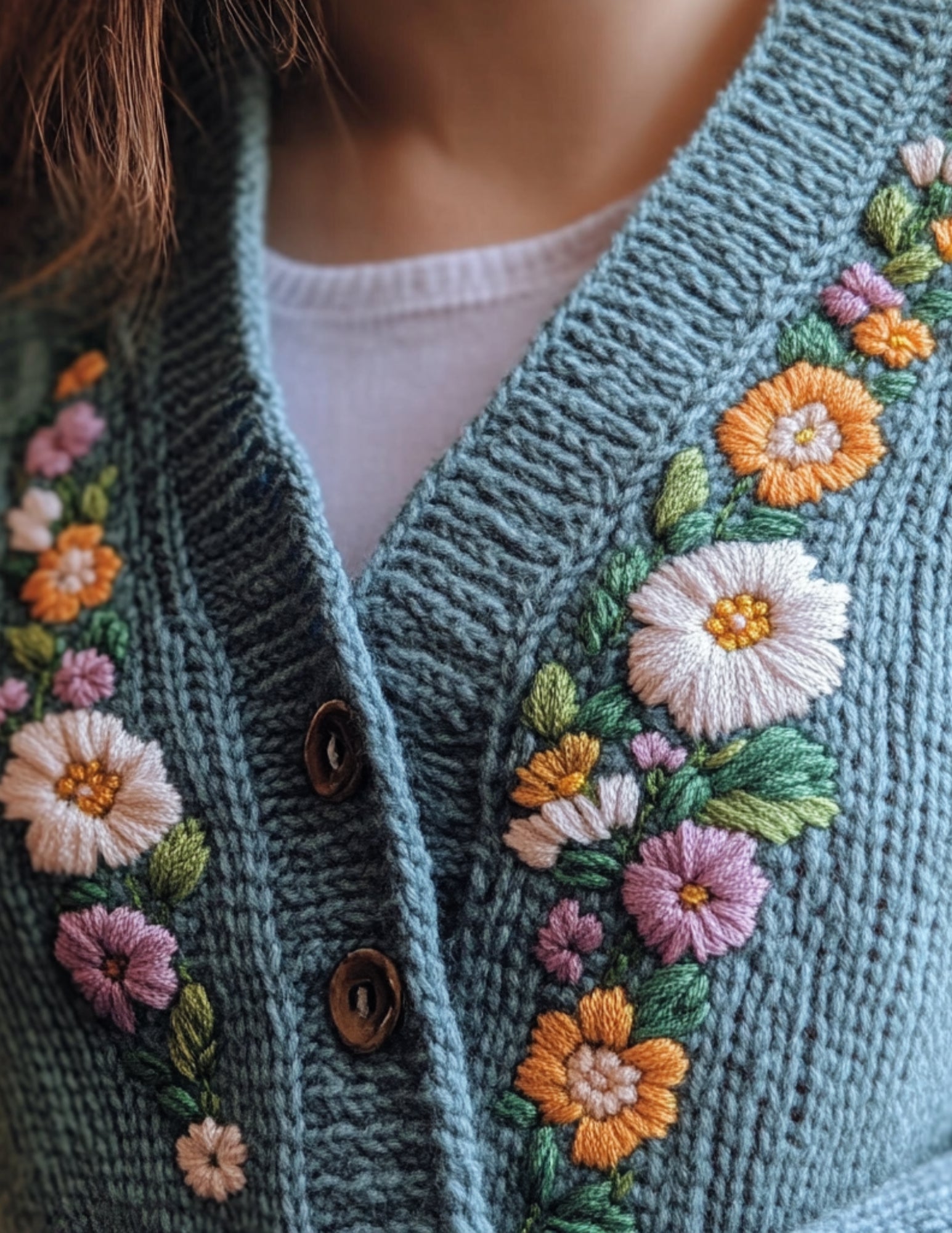 Vintage Floral Cardigan Border Hand Embroidery Pattern PDF