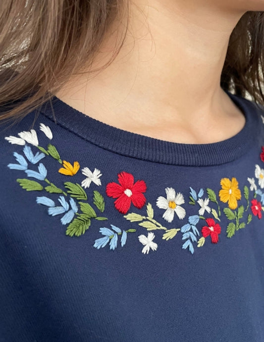 Wildflower Neckline Hand Embroidery Pattern PDF